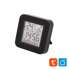   Home HSTHR távirányító, hő- és páratartalom mérő, óra, LCD kijelző, Smart Life, Tuya Smart, okos otthon, telefonos értesítés, automatizálás, eszközvezérlés, riasztás, USB tápellátás