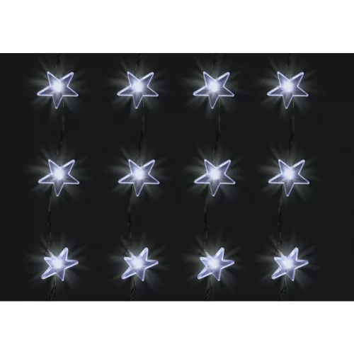 Home KAF 48L LED-es csillag fényfüggöny, 1,5x1 m / 48 db hidegfehér LED csillag figurákban, átlátszó vezeték, hálózati adapter, beltéri kivitel