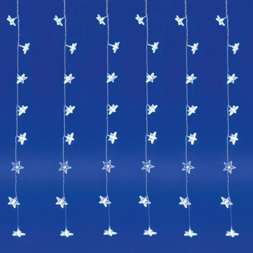 Home KAF 48L LED-es csillag fényfüggöny, 1,5x1 m / 48 db hidegfehér LED csillag figurákban, átlátszó vezeték, hálózati adapter, beltéri kivitel