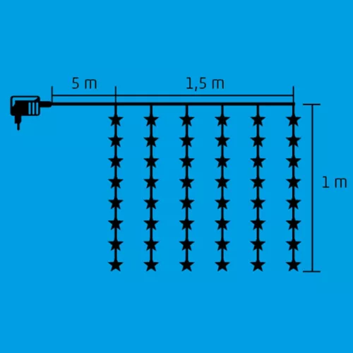 Home KAF 48L LED-es csillag fényfüggöny, 1,5x1 m / 48 db hidegfehér LED csillag figurákban, átlátszó vezeték, hálózati adapter, beltéri kivitel