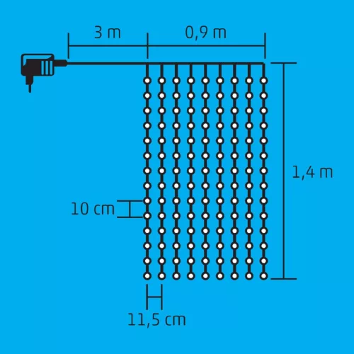 Home KIN 126C/WH LED-es fényfüggöny, 0,9x1,4 m / 126 db hidegfehér LED, fehér vezeték, állófényű, hálózati adapter, beltéri kivitel