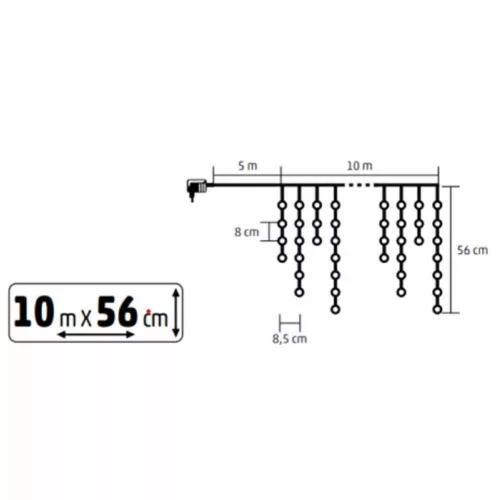 HOME KKF300D5M LED-es sziporkázó fényfüggöny, 300 db melegfehér DOT LED, átlátszó vezeték, hálózati adapter, kül- és beltéri kivitel