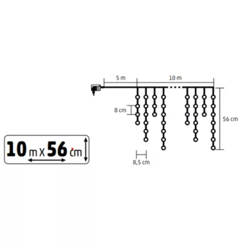 HOME KKF600D10M LED-es sziporkázó fényfüggöny, 600 db melegfehér DOT LED, átlátszó vezeték, 10 méter, hálózati adapter, kül- és beltéri kivitel