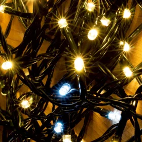   Home KKL 200F/WH LED-es sziporkázó fényfüzér, 20 m / 200 db hidegfehéren sziporkázó melegfehér LED, zöld vezeték, hálózati adapter, kül- és beltéri kivitel