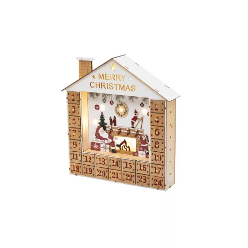 HOME KLW24 LED-es adventi naptár, 10 db melegfehér LED, fa és műanyag, elemes tápellátás, beltéri kivitel