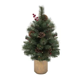   Home KMF60BLED elemes műfenyő tobozokkal, LED-ekkel, 60cm magas, 30db melegfehér LED, 8 program, 2D tűlevelek, elemes tápellátás, beltéri kivitel