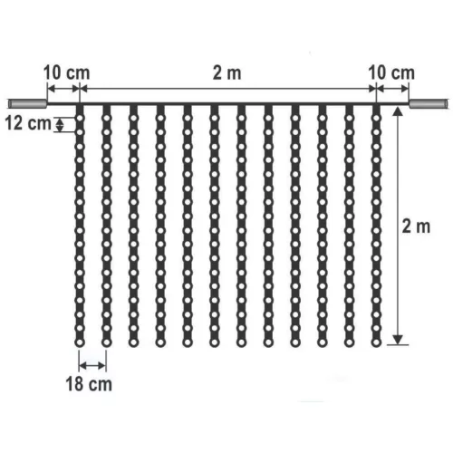 Home KSF 204/WH LED-es fényfüggöny, 2x2 m / 204 db hidegfehér LED, állófényű, fekete vezeték, sorolható, kül- és beltéri kivitel