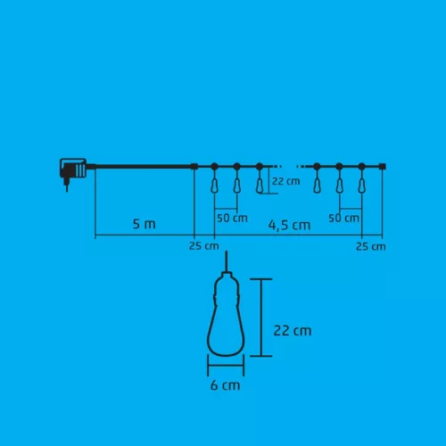 Home LPL 10 PAPAYA filament LED-es fényfüzér, 4,5 m / 10 db melegfehér filament LED, víztiszta búra, sorolható, fekete gumivezeték, adapter, kül- és beltéri kivitel