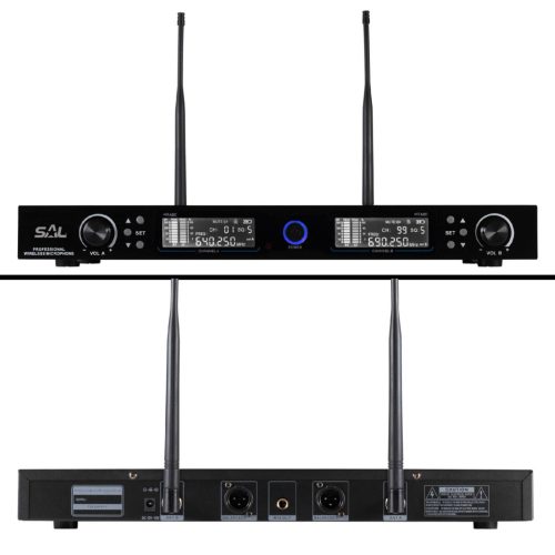 SAL MVN 910 vezeték nélküli mikrofonszett, digitális zajszűrés, 2x100 csatorna, ~140 m hatótáv, UHF frekvenciasáv, rack kompatibilis