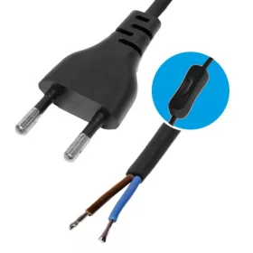   Home N 2K-2/BK hálózati csatlakozókábel kapcsolóval, 2 m, H03VVH2-F 2x0,75 mm2 kábellel, egypólusú kapcsolóval, max.460W, fekete