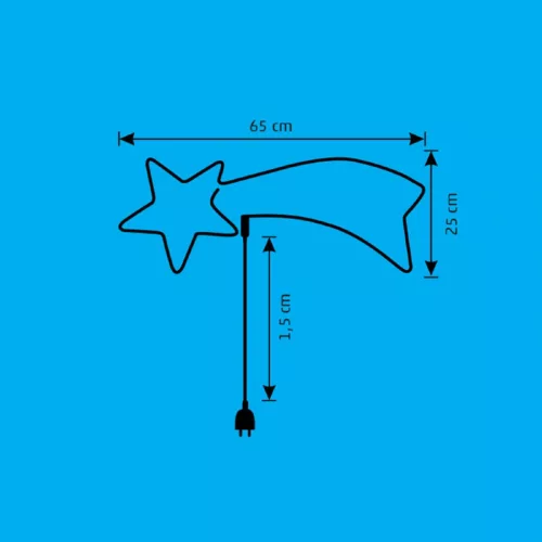 Home NEON 1 hullócsillag figura, LED-es neon fény, két oldalú, fém váz, IP44, kültéri, beltéri, jégkék