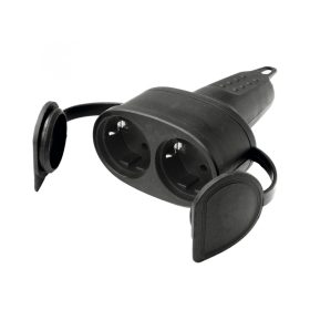   Home NGA 02 földelt dupla aljzat egyenes kábelvezetéssel, 2 aljzat gyermekvédelemmel, kül- és beltéren is használható, max. 3680 W, fekete