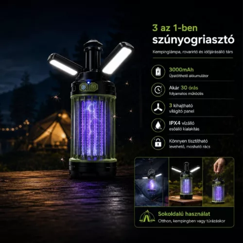 RoosCamp ROOSZAPPER RoosZapper UV szúnyogírtó + kempinglámpa, LED panel, 3000mAh akkumulátor, IPX4, összecsukható