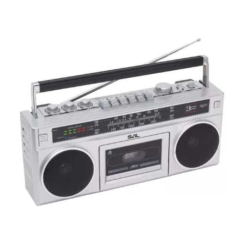 SAL RRTBRONX sztereó kazettás rádiós magnó, Bluetooth, USB, microSD, MP3, multi-felvétel és archiválás, 3-sávos rádió
