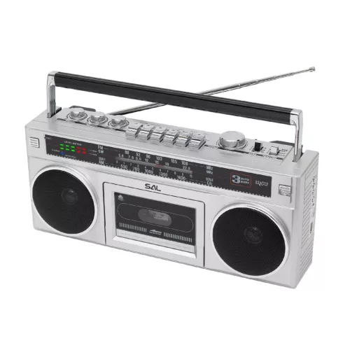 SAL RRTBRONX sztereó kazettás rádiós magnó, Bluetooth, USB, microSD, MP3, multi-felvétel és archiválás, 3-sávos rádió