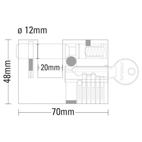STANLEY S742-026 négyszögletes tömör rézlakat, 70 mm, 3 kulcsos