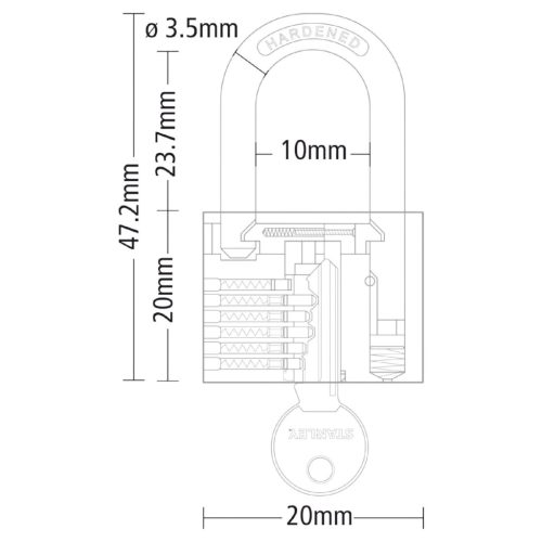STANLEY S742-040 rézlakat, 20 mm, 3 kulcsos, dupla reteszelésű kengyel