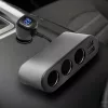 SAL SAU80W autós feszültségelosztó és USB töltő, 3.4A USB töltő, max.80Watt, fém burkolat, Voltmérő, autó-akkumulátor állapotának ellenőrzése, 12/24V járművekhez