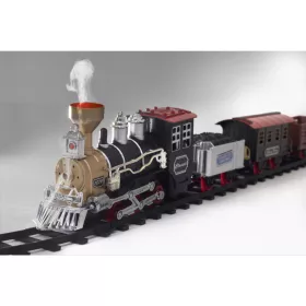   HOME TRN 01 elemes kisvasút, 1 mozdony és 3 vagon, vízgőzt képez, piros LED világítás, hanghatás, 47 cm-es pálya