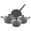 Zilan ZLN3277 edénykészlet, 7 db-os, tapadásmentes belső bevonat, 3 edény és 1 serpenyő, fekete színű