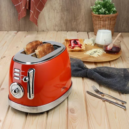 Zilan ZLN7040 retró kenyérpirító, 850 W, 6 fokozat, 2 szeletes, STOP funkció, piros