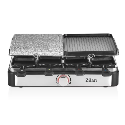 Zilan ZLN8863 raclette grill, 1500 W, 2 az 1-ben, alumínium sütőlap, tapadásmentes bevonat, hőfokszabályozó, kiegészítők