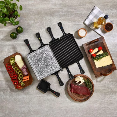 Zilan ZLN8863 raclette grill, 1500 W, 2 az 1-ben, alumínium sütőlap, tapadásmentes bevonat, hőfokszabályozó, kiegészítők