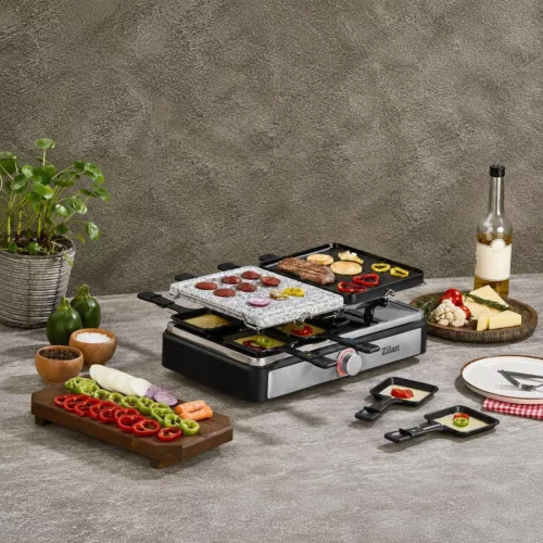 Zilan ZLN8863 raclette grill, 1500 W, 2 az 1-ben, alumínium sütőlap, tapadásmentes bevonat, hőfokszabályozó, kiegészítők