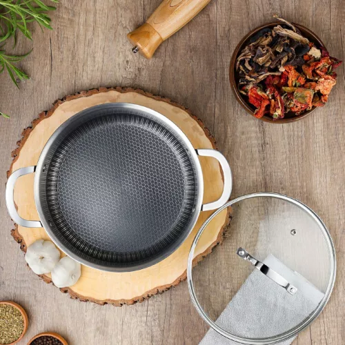 Zilan ZLN9648 Hexachef lábas fedővel, 24 cm, 4,3 liter, 3 rétegű, hatszögletű hibrid tapadásmentes belső