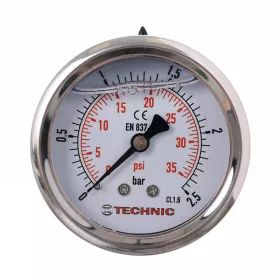   TC Technic glicerines nyomásmérő óra/manométer, 63mm, 1/4" hátsó csatlakozás, 0-2,5 Bar
