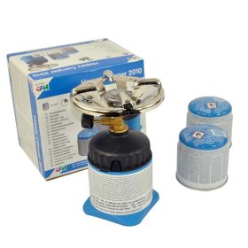   Hordozható mini gáztűzhely kempingezéshez és turisztikai célokra + 2 patron cfh 52402