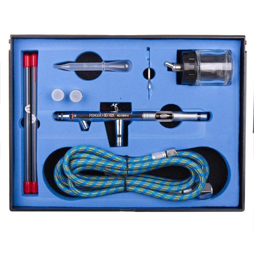 Kettős hatású airbrush festékszóró 3 fúvókával, tömlővel Fengda BD-182K (0.3, 0.5, 0.8 mm)