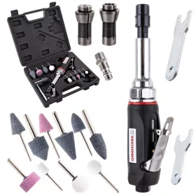   Pneumatikus egyenes köszörű/csíszoló készlet műanyag kofferben + fejek Technic AT-7032LBK