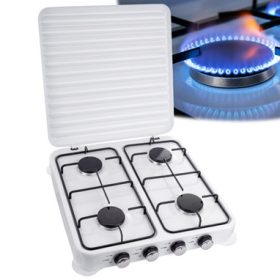   Hordozható gáztűzhely kempingezéshez és turisztikai célokra 4 égős, fehér