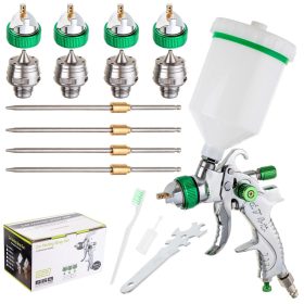   Festőpisztoly készlet 4 db HVLP fúvókával 1.4, 1.7, 2.0, 2.5 mm+ tartály 600ml TC Technic H-601K