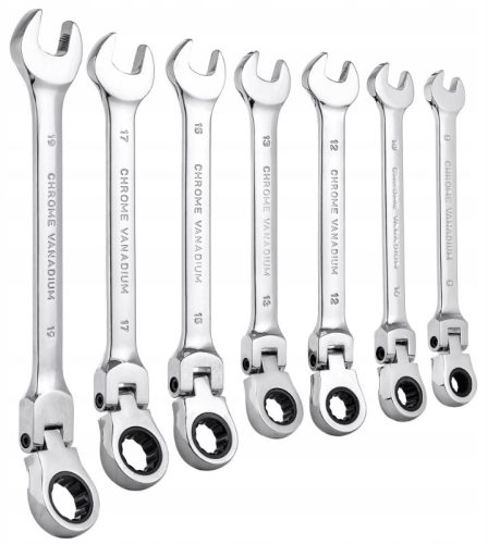 7 db-os csuklós racsnis csillag-villáskulcs készlet  8-19 mm TC Technic E1612