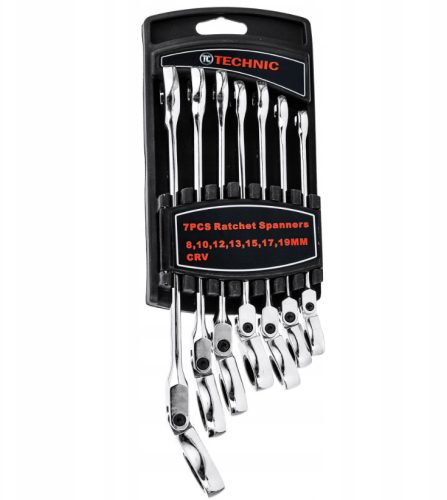 7 db-os csuklós racsnis csillag-villáskulcs készlet  8-19 mm TC Technic E1612