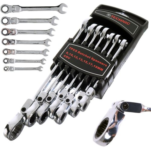 7 db-os csuklós racsnis csillag-villáskulcs készlet  8-19 mm TC Technic E1612