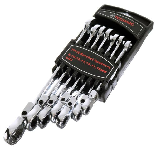 7 db-os csuklós racsnis csillag-villáskulcs készlet  8-19 mm TC Technic E1612
