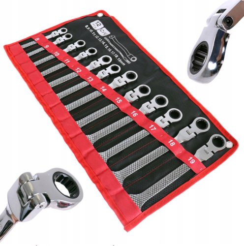 12 db-os csuklós racsnis csillag-villáskulcs készlet 8-19 mm TC Technic E1613