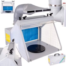   Hordozható modellező festőkabin 4 db airbrush festőpisztoly tartóval, világítással és elszívással