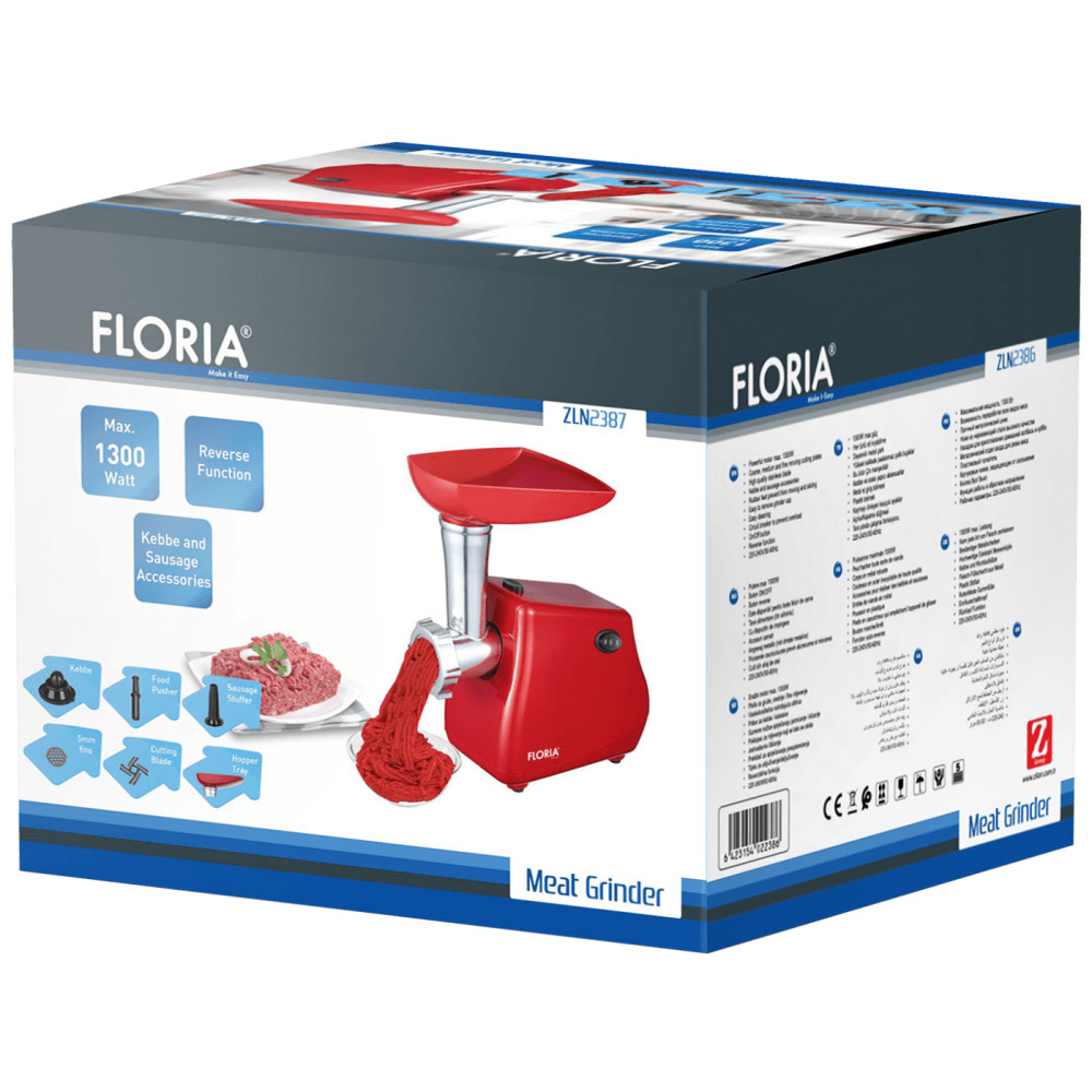 Floria ZLN2387 Elektromos húsdaráló - 1300W - piros termék 2. képe
