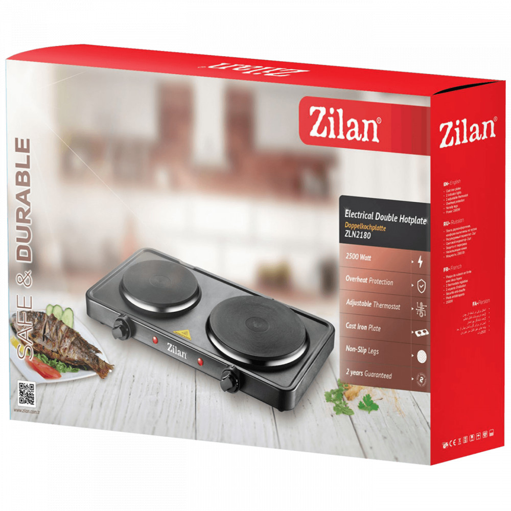 Zilan ZLN2181 (ZLN2180/BK) Elektromos tűzhely, 2 lapos - 15,5/18,5 cm, 2500 W, fekete termék 2. képe