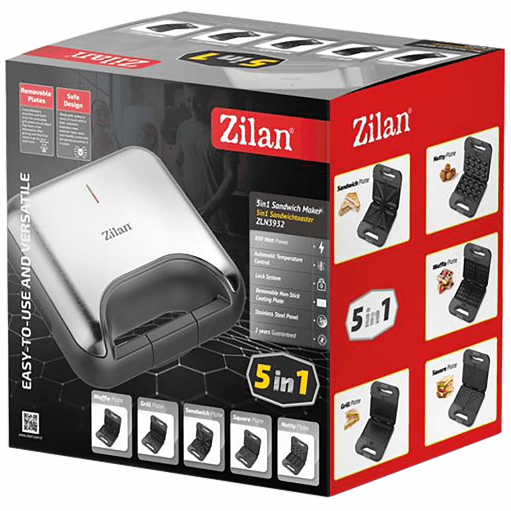 Zilan ZLN3932 Szendvicssütő 5 az 1-ben, rozsdamentes acél, 800W termék 2. képe