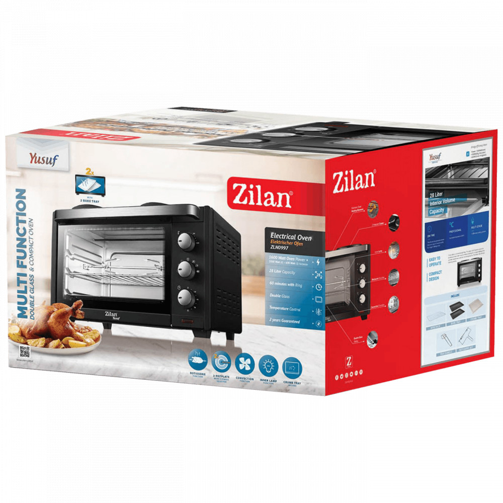 Zilan ZLN0997 Mini sütő grillel, űrtartalom 28 l, 3200 W, fekete termék 2. képe