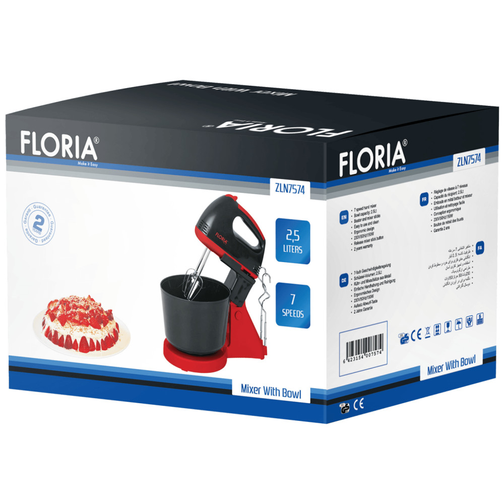 Floria ZLN7574 Keverő tállal, 150W, 2,5 liter, 7 sebesség termék 2. képe