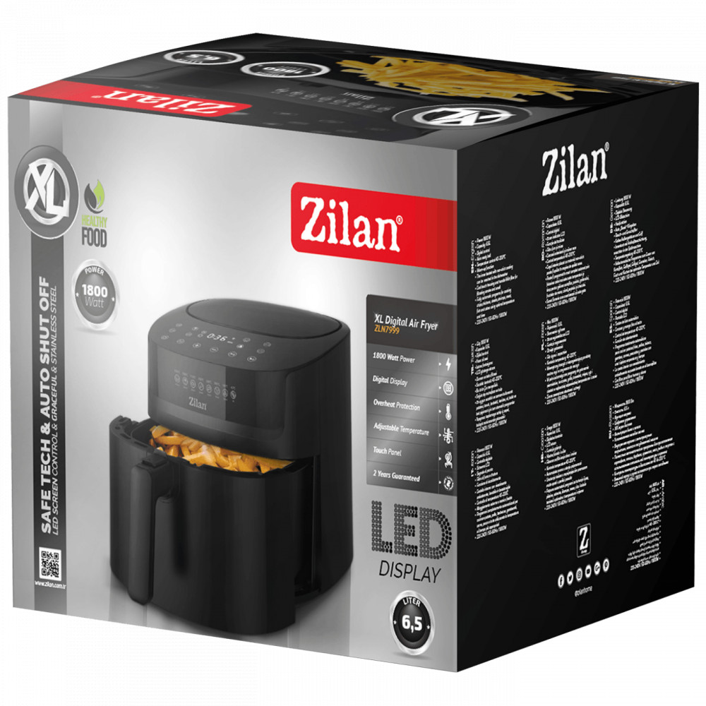 Zilan ZLN7999 Forrólevegős sütő, digitális, 1800W, 6,5 L - fekete termék 2. képe