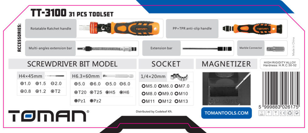 TOMAN TT-3100 Precíziós javítószerszám készlet, 31 db-os termék 2. képe