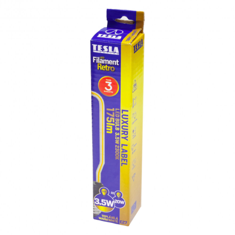 Tesla - LED DESIGN FILAMENT izzó, E27, 3,5W, 230V, 175lm, 2300K, 360°,clear, U termék 2. képe