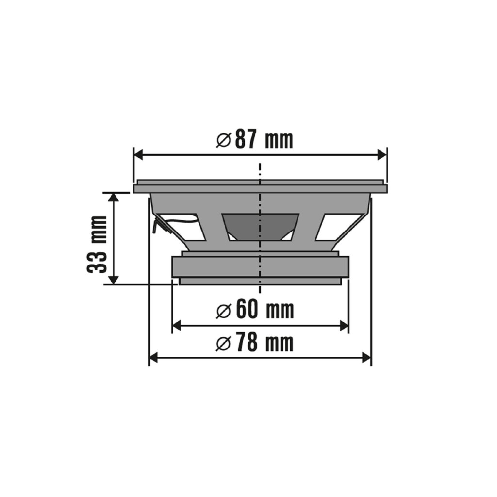 SAL BK 087 autóhangszóró pár, 87 mm, 2 x 35 Wmax, 75 - 18.500 Hz, 85 dB, PEI magas tölcsér, cellulóz mélyközép kónusz termék 2. képe